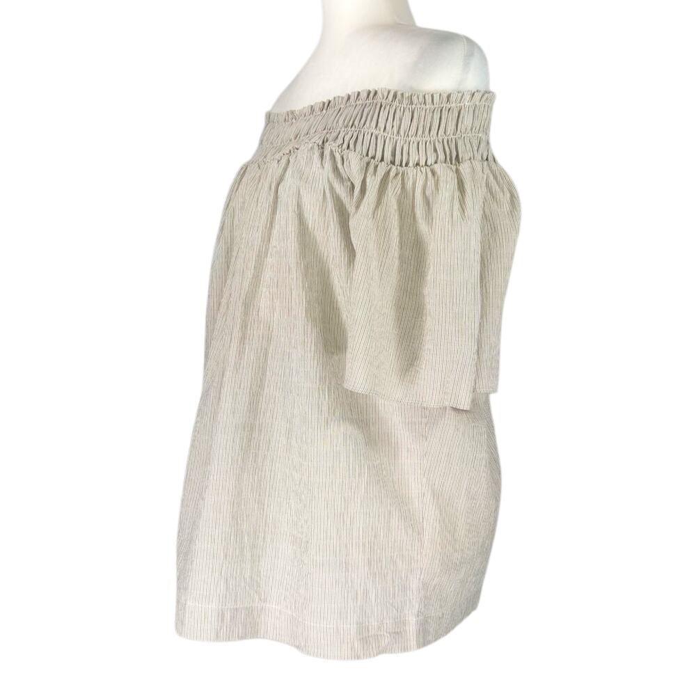 NWT A New Day Short Sleeve Smocked Yoke Top Sz. M Olive Green Stripe Cottagecore